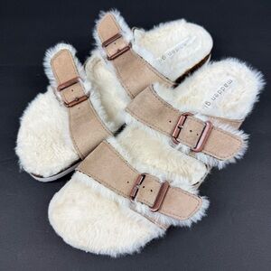 Madden Girl Butterfly Sandals 10 Faux Fur‎ Slip On Fuzzy Shoes Womens Brand New